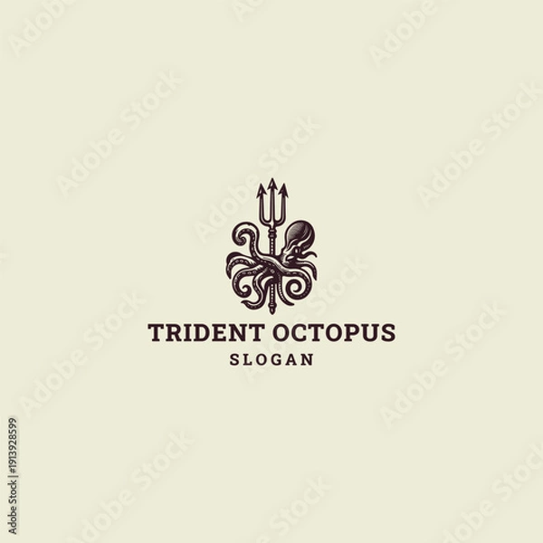 Obraz Trident octopus logo style icon design template vector illustration