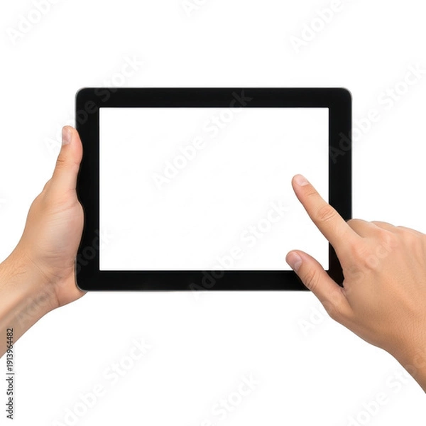 Obraz A person holding a tablet computer isolated on transparent background