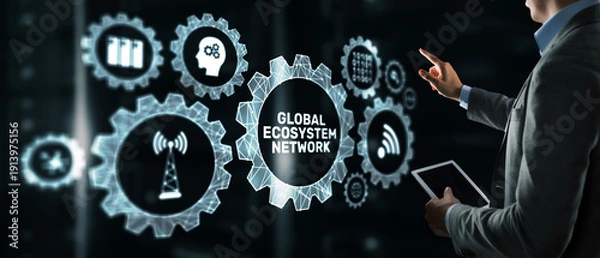 Obraz Global Ecosystem Network Connecting Digital Technologies and Wireless Systems