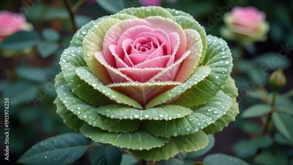 Obraz Pink Rosebud with Dew Drops Closeup.