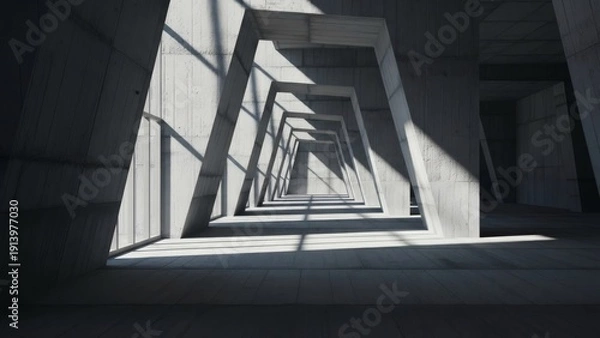 Obraz Modern Concrete Corridor with Geometric Shadows.