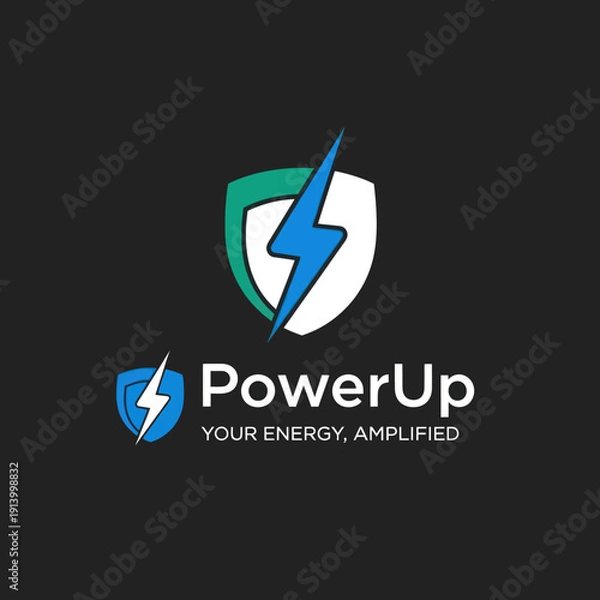 Obraz PowerUp Energy Logo Shield Lightning Bolt.