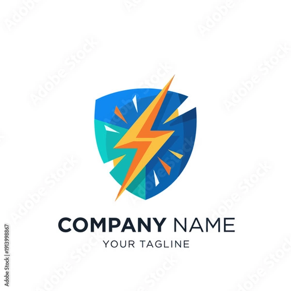 Obraz Electric Lightning Bolt Shield Logo Design.