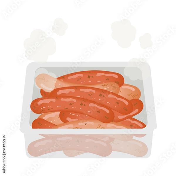 Obraz タッパーに盛られた焼きたてソーセージ