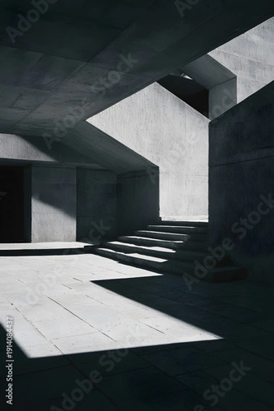 Obraz Brutalist Concrete Architecture with Dramatic Light and Shadow