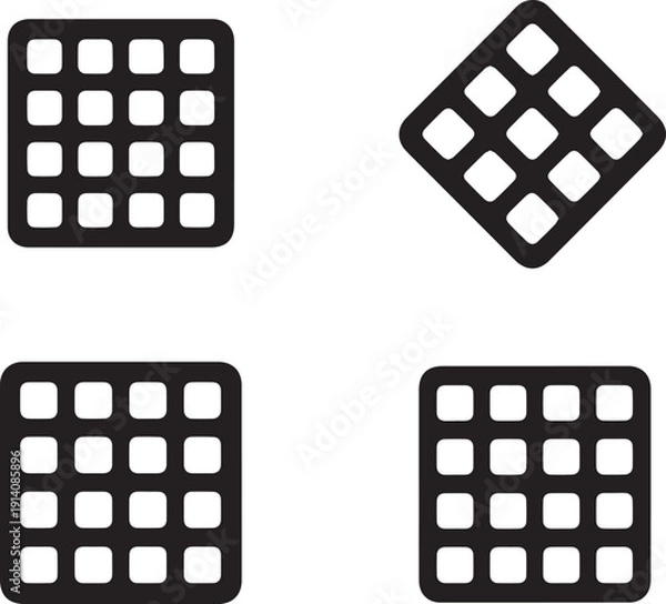 Fototapeta Four black and white square grid patterns on a white background pattern