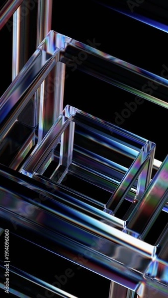 Obraz Abstract glass geometric structure, vertical 3d render