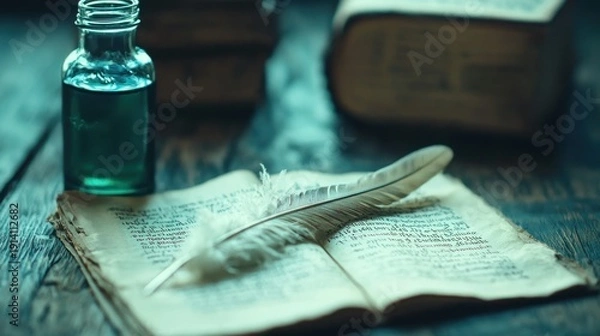 Obraz Old books quill ink