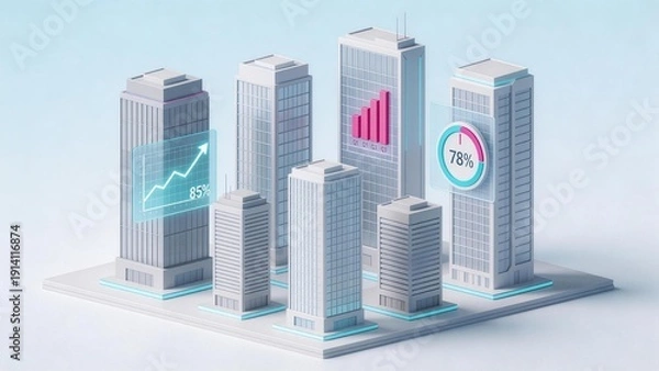 Obraz Modern skyscrapers with data graphics