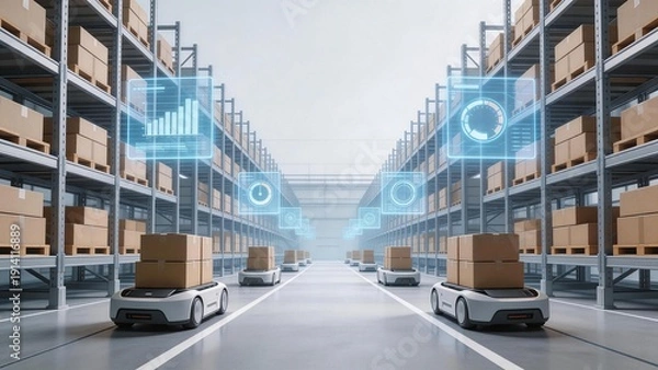 Obraz Automated warehouse with robotic vehicles