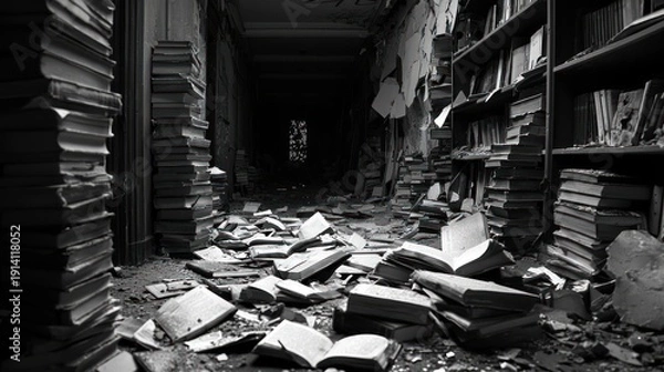 Obraz Abandoned library corridor