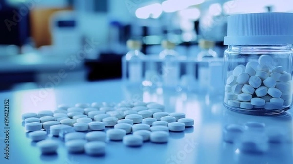 Obraz White pills on laboratory table