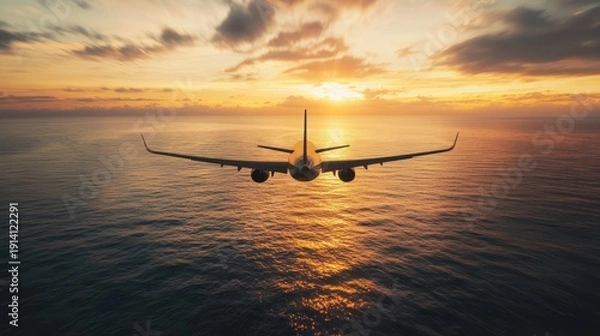 Obraz Airplane sunset flight