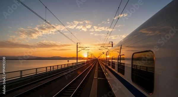 Obraz Train travel at sunset