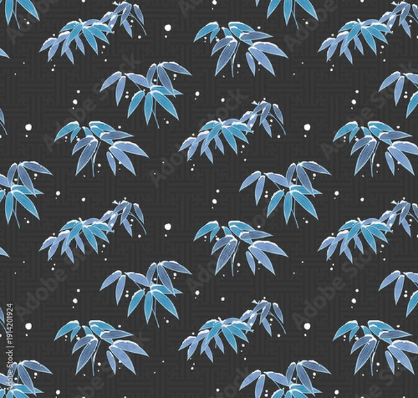 Obraz 日本の伝統的な紋様_和柄雪持ち笹_紗綾形紋様青