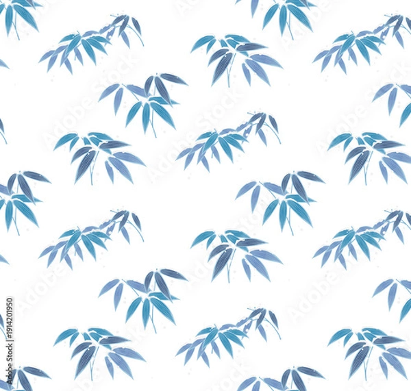 Obraz 日本の伝統的な紋様_和柄雪持ち笹_青_背景透過