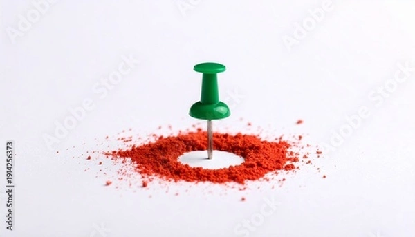 Fototapeta Green pushpin with red circular ring