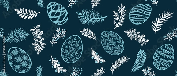 Obraz Seamless easter eggs pattern on blue	
