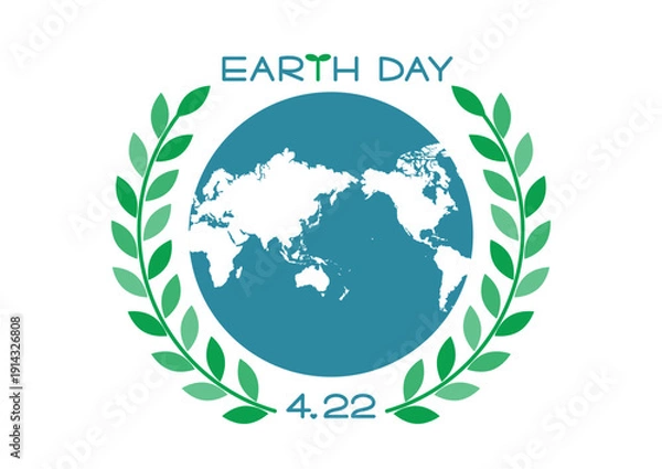 Obraz アースデーのイラスト 葉の飾りと世界地図