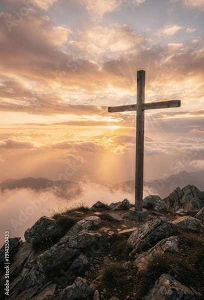 Obraz Easter Resurrection Concept With Cross and Sun Rays