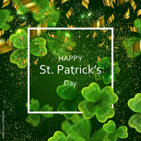 Fototapeta card on St. Patrick's Day. 3d effect clover vector