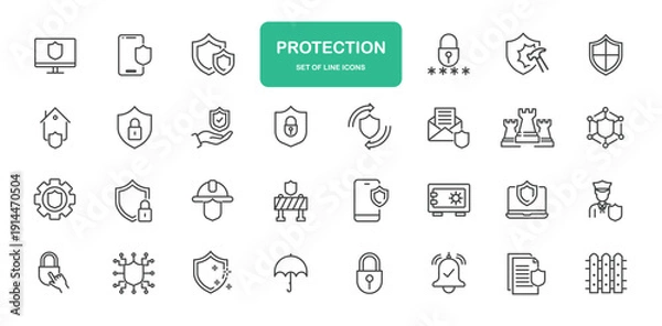 Obraz Protection Icons. Thin Line Symbol Elements Collection.