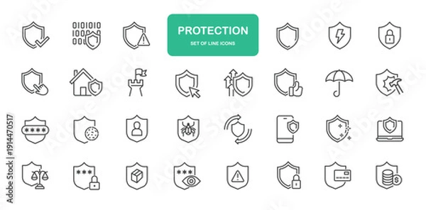 Obraz Protection Icons. Thin Line Symbol Elements Collection.