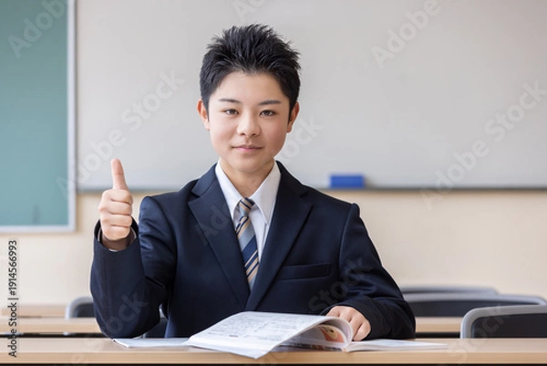 Obraz グッドサインをする男子学生