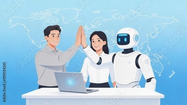 Obraz Human and robot collaboration in office