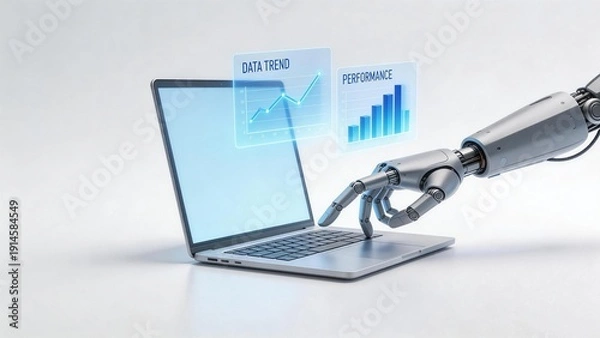 Obraz Robot hand interacting with laptop