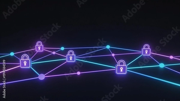 Obraz Neon network with padlocks