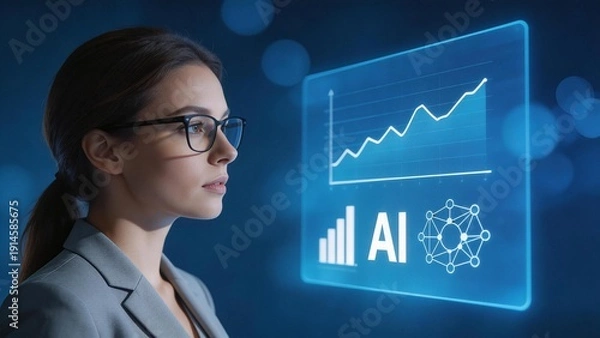 Obraz Woman viewing AI data graph