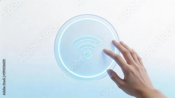 Obraz Hand touching digital wifi icon
