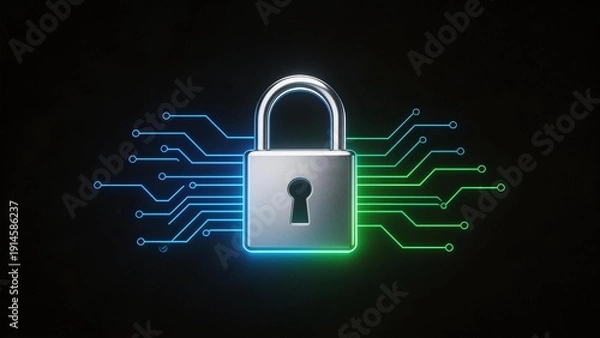 Obraz Digital padlock with glowing circuit lines