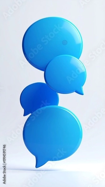 Obraz Stacked blue speech bubbles float against a white background, creating a 3D effect