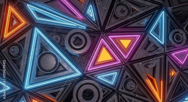 Obraz Abstract geometric shapes neon light design