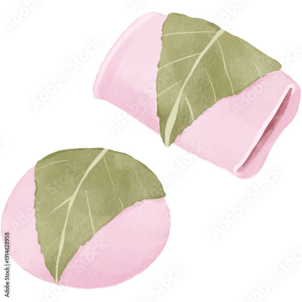 Obraz 水彩風の桜餅｜春の和菓子・道明寺・長命寺・花見・ひな祭り