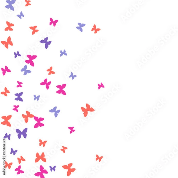 Fototapeta Spring Background with Colorful Butterflies. Simple Feminine Pattern for Card, Invitation, Print. Trendy Decoration with Beautiful Butterfly Silhouettes. Vector Background with Moth