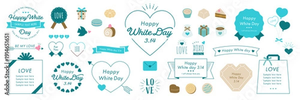 Obraz くすみブルーのホワイトデーデザインアイデアセット　白背景