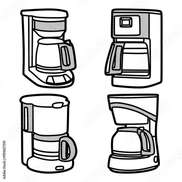 Obraz four simple coffee maker images, editable lines