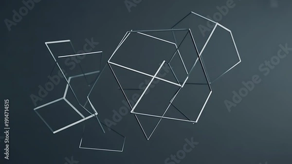 Obraz Intersecting wireframe geometric shapes in a dark minimalist composition