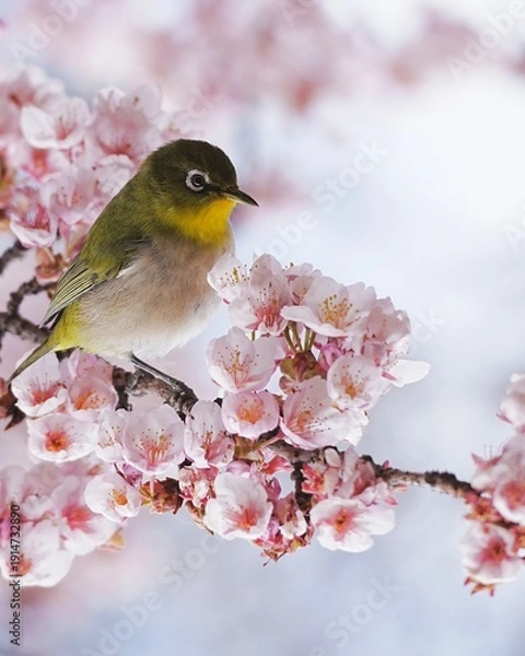 Obraz メジロと寒桜
