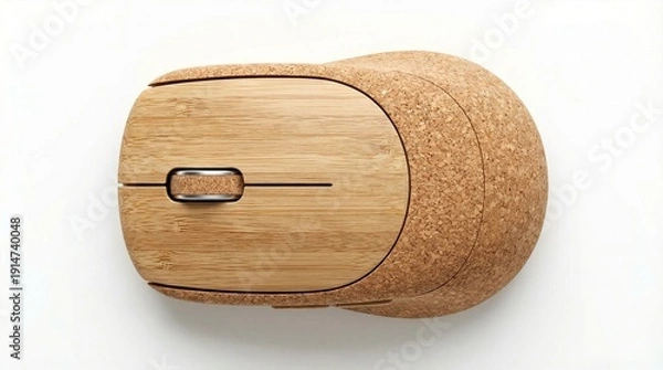 Obraz Bamboo computer mouse with cork grip isolated on white background