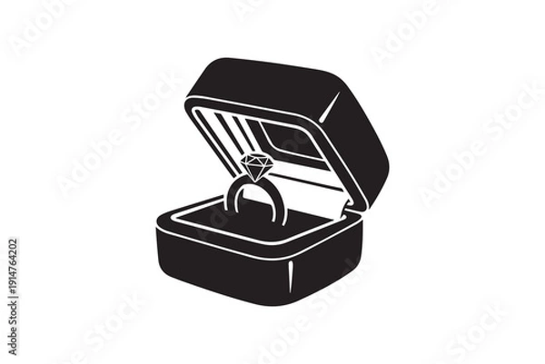 Obraz Engagement ring box silhouette with white background