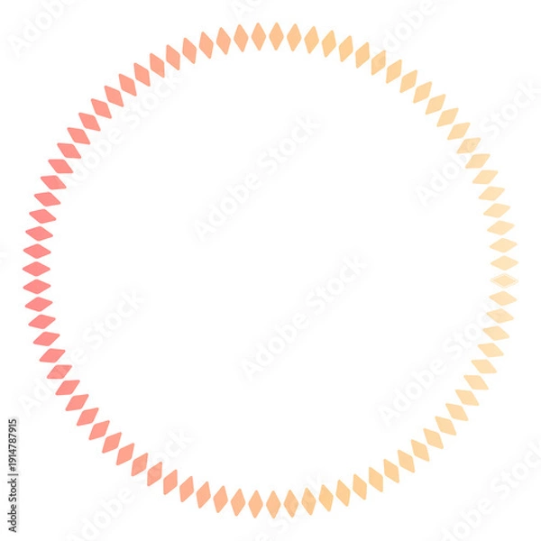 Obraz 暖色グラデーションの円形ドットフレーム・ひし形パーツの装飾枠・ひし形で構成された丸型の飾り枠