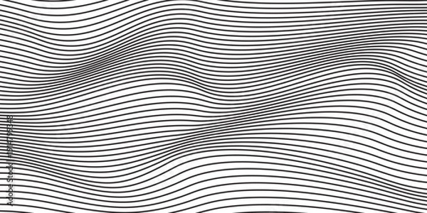 Fototapeta abstract seamless horizontal black thin wave line pattern.