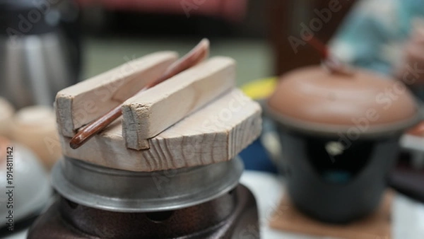 Obraz 旅館の夕食、お釜のごはん