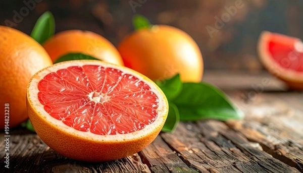 Obraz A halved grapefruit glowing in sunlight…