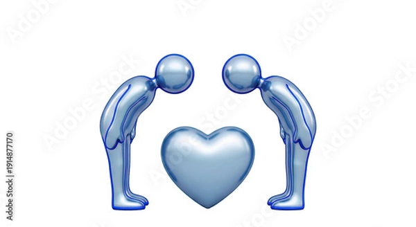 Obraz Two figures bowing towards a blue heart