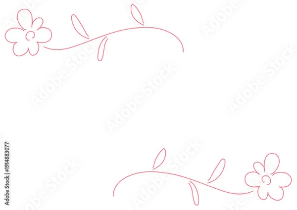 Obraz 手書き風のピンクのお花フレーム・優しくかわいらしい植物の装飾枠・春のメッセージカード用背景